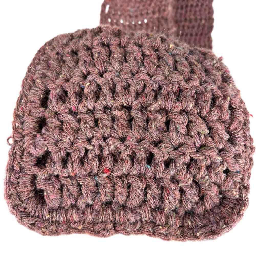 Hand Knit Grandma Wool Blend Soft Chunky Mauve Long Scarf w Pockets Boho Cozy - Picture 9 of 10
